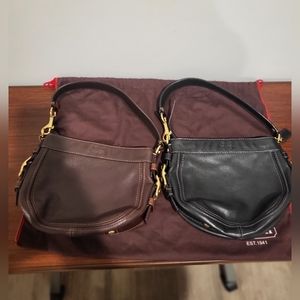 Small coach leather handbags set of 2, black and brown.